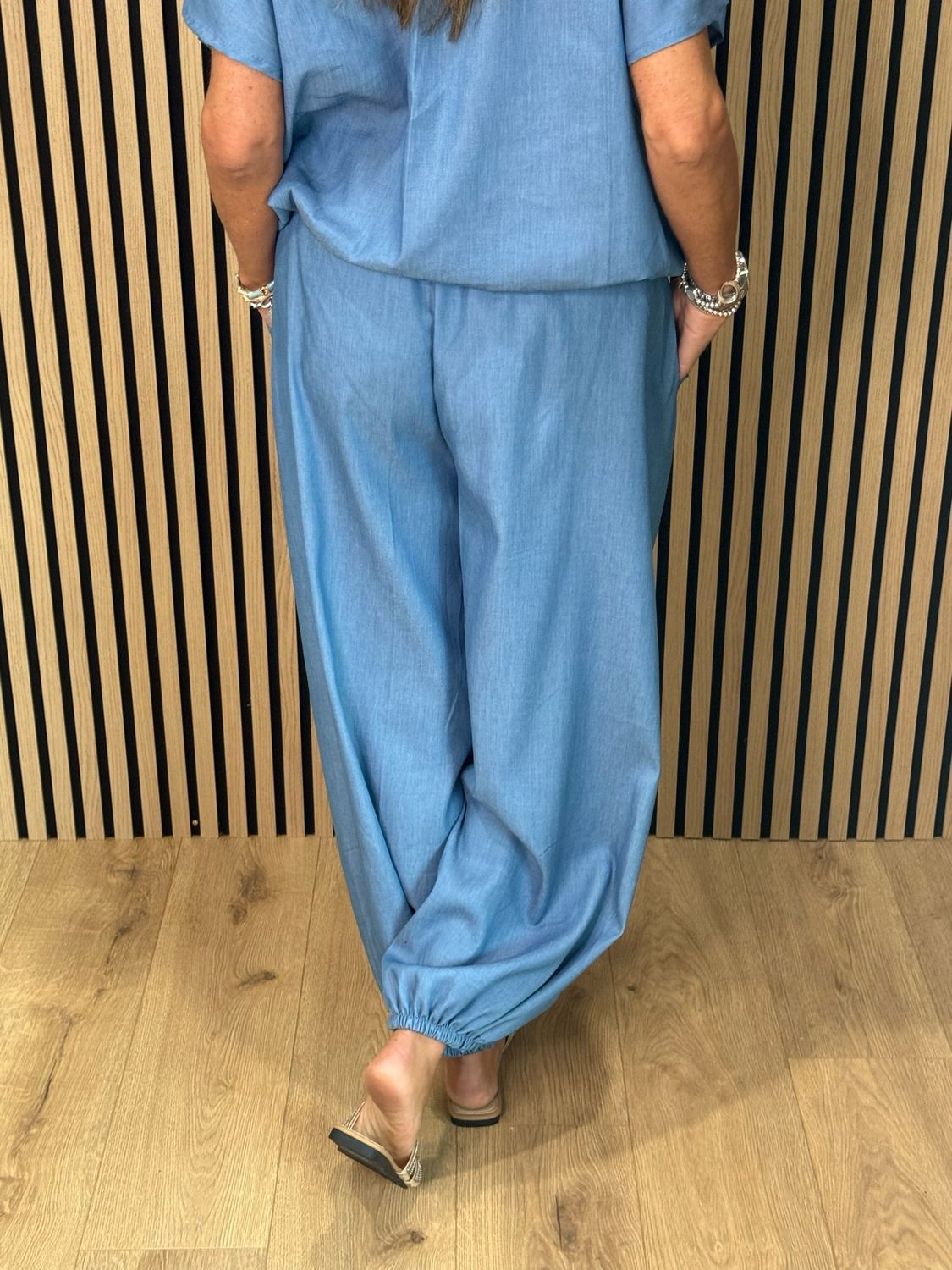 Relaxed Cotton Trouser Suit - Denim Blue