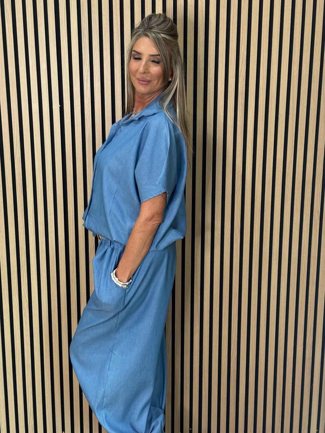 Relaxed Cotton Trouser Suit - Denim Blue