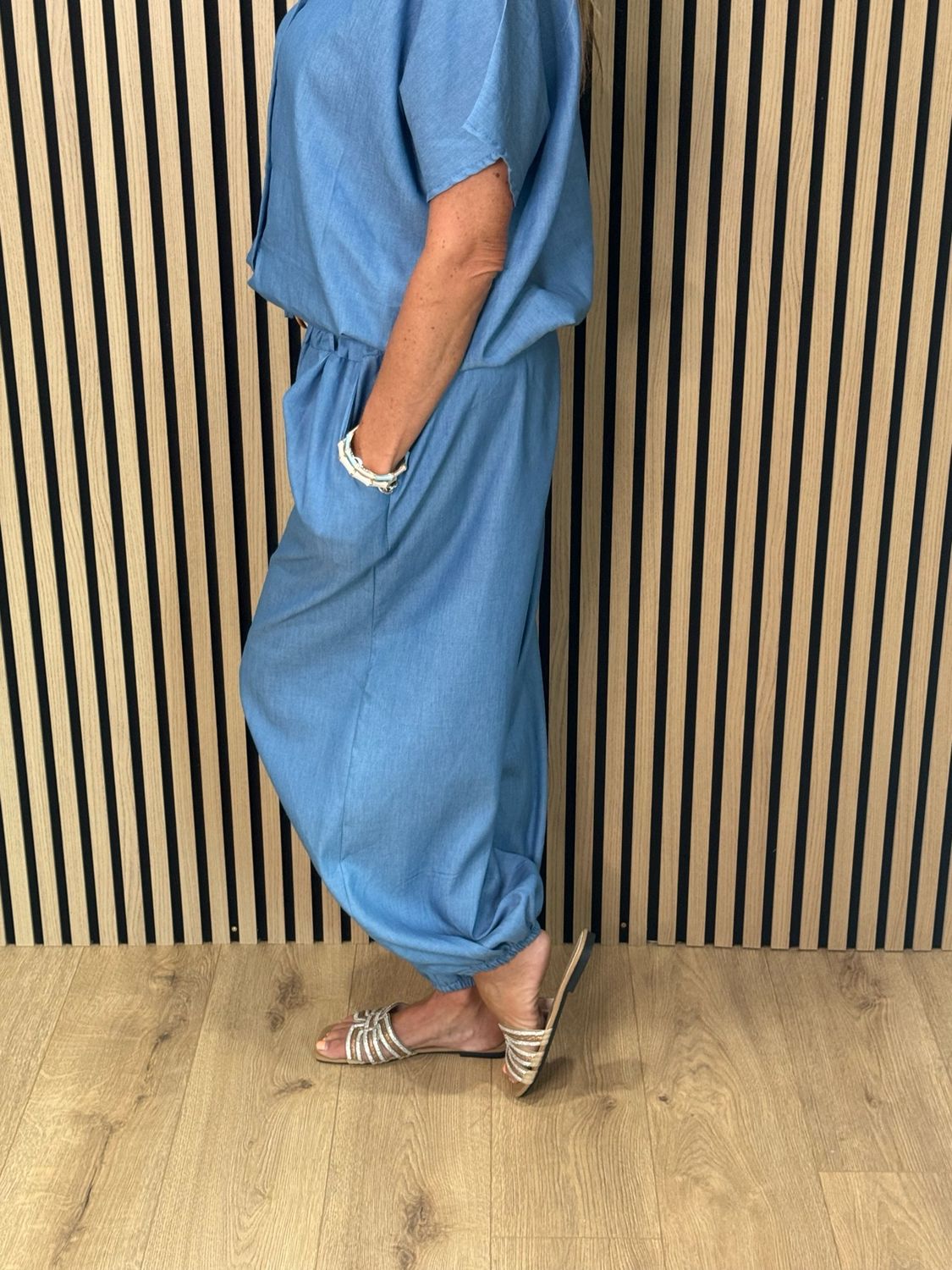 Relaxed Cotton Trouser Suit - Denim Blue