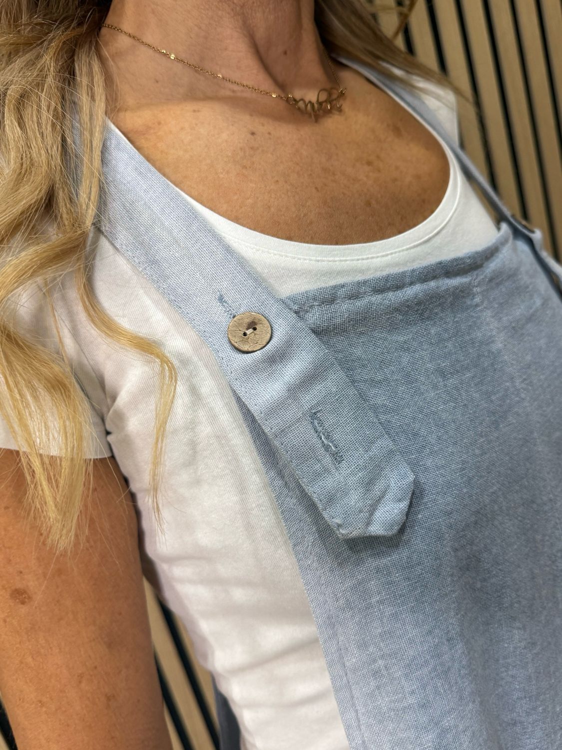 Relaxed Linen Blend Dungarees - L Denim