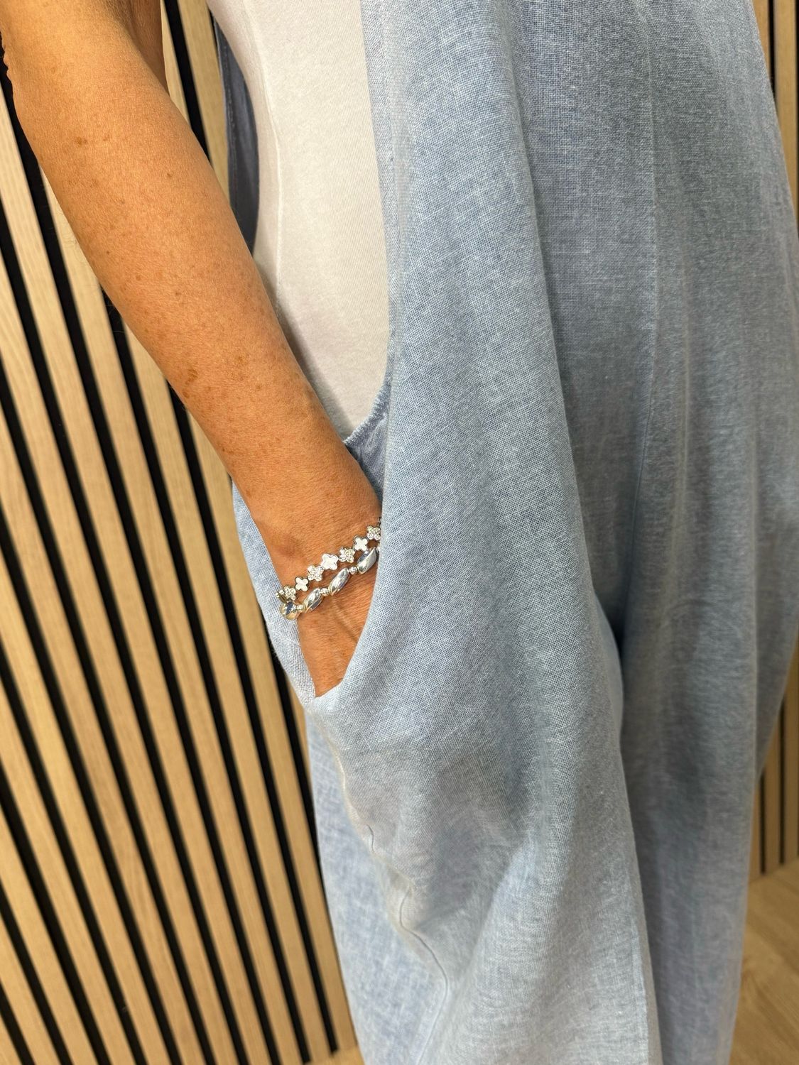 Relaxed Linen Blend Dungarees - L Denim