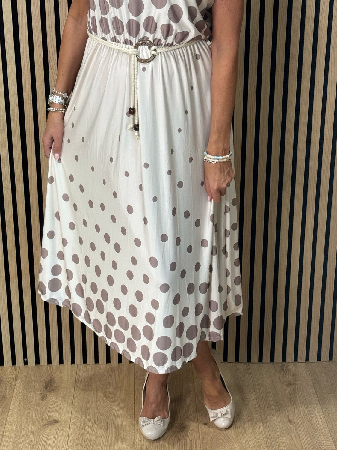 Polka Dot Midi Dress - Cream