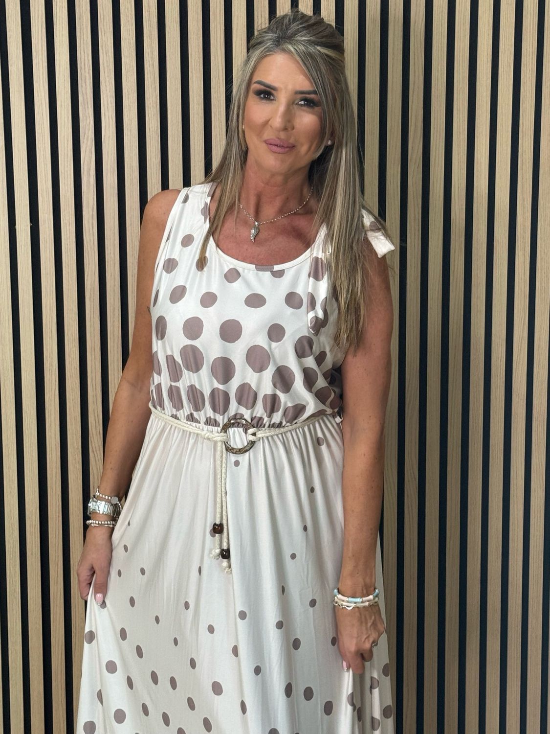 Polka Dot Midi Dress - Cream