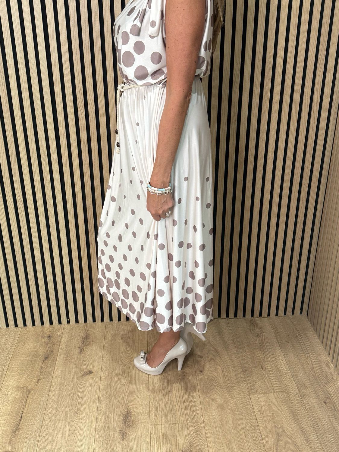 Polka Dot Midi Dress - Cream