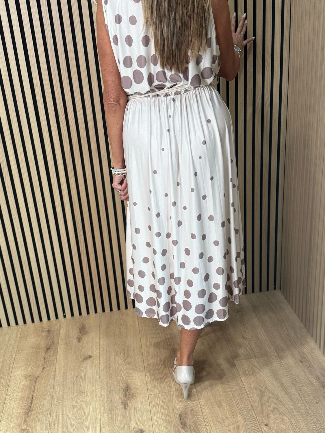 Polka Dot Midi Dress - Cream
