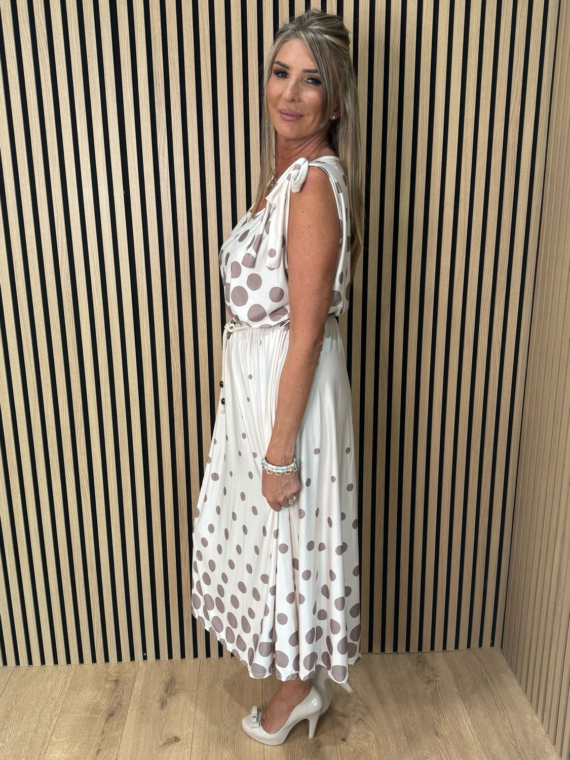 Polka Dot Midi Dress - Cream