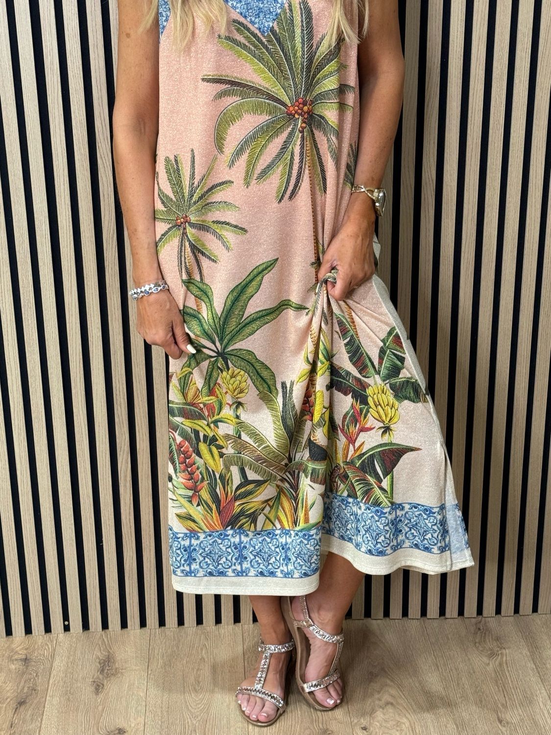 Tropical Shimmer Midi Dress - Pink/Blue