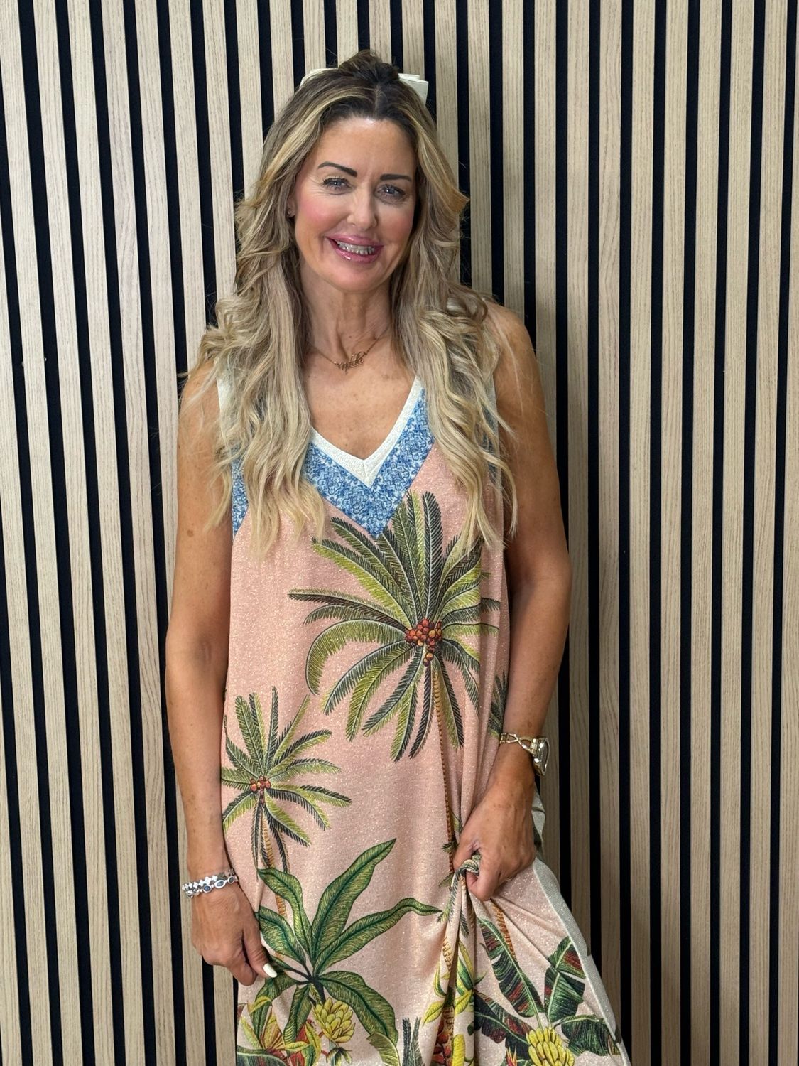 Tropical Shimmer Midi Dress - Pink/Blue