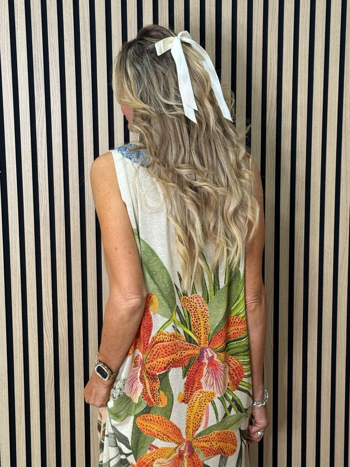 Tropical Shimmer Midi Dress - Pink/Blue