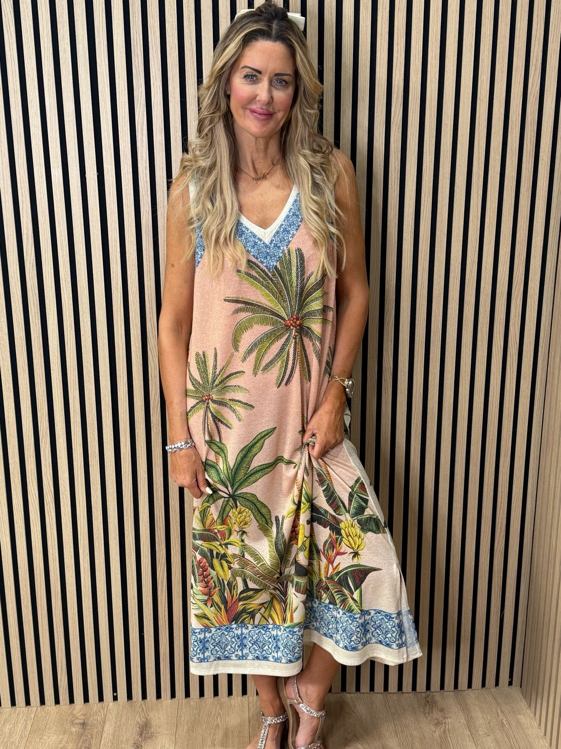 Tropical Shimmer Midi Dress - Pink/Blue