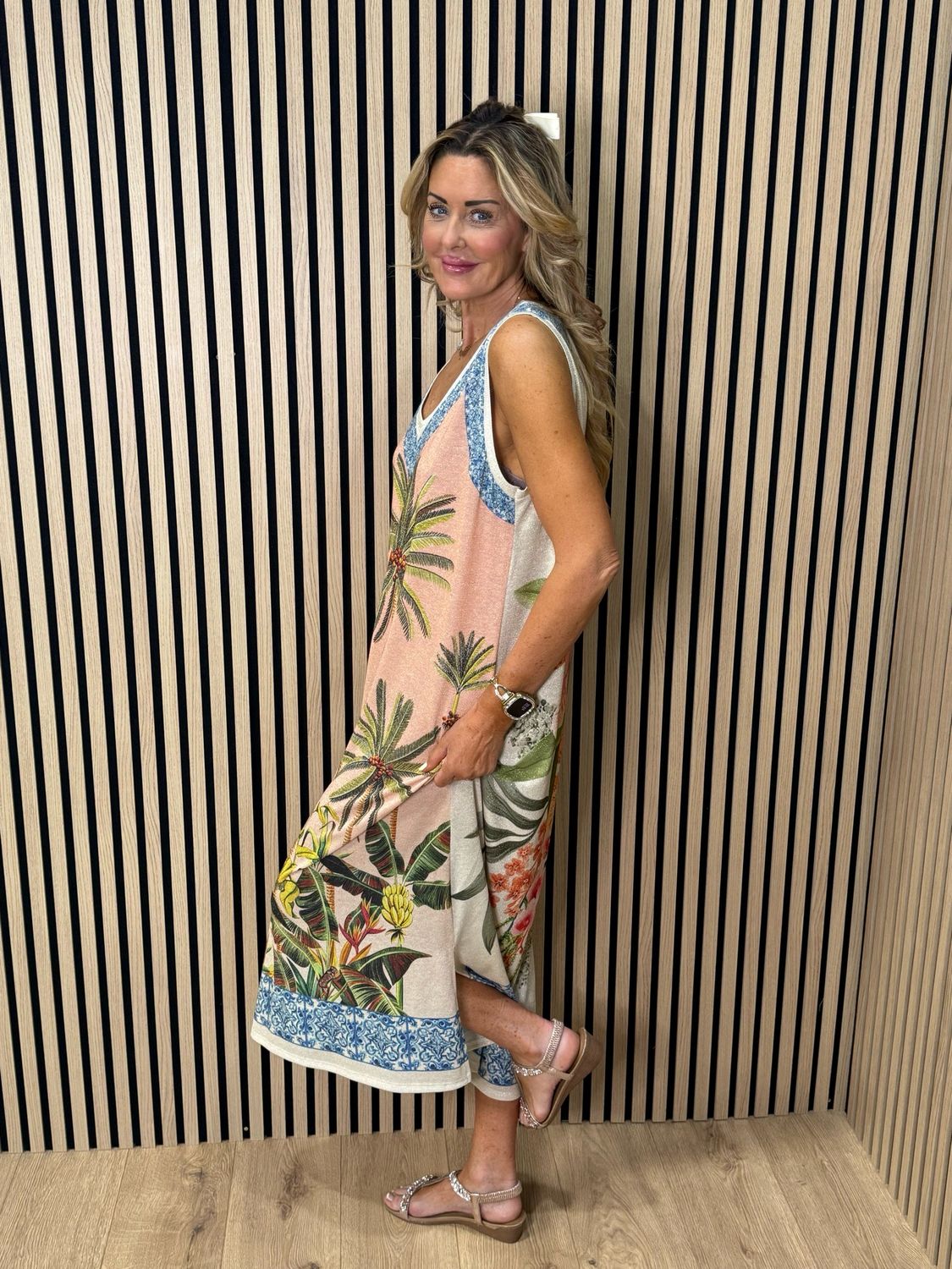 Tropical Shimmer Midi Dress - Pink/Blue