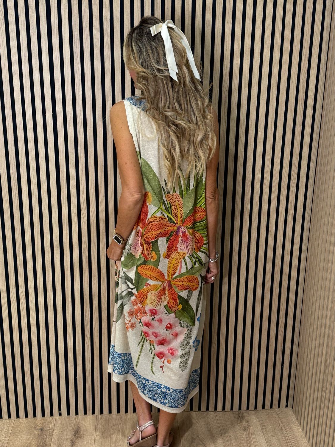 Tropical Shimmer Midi Dress - Pink/Blue