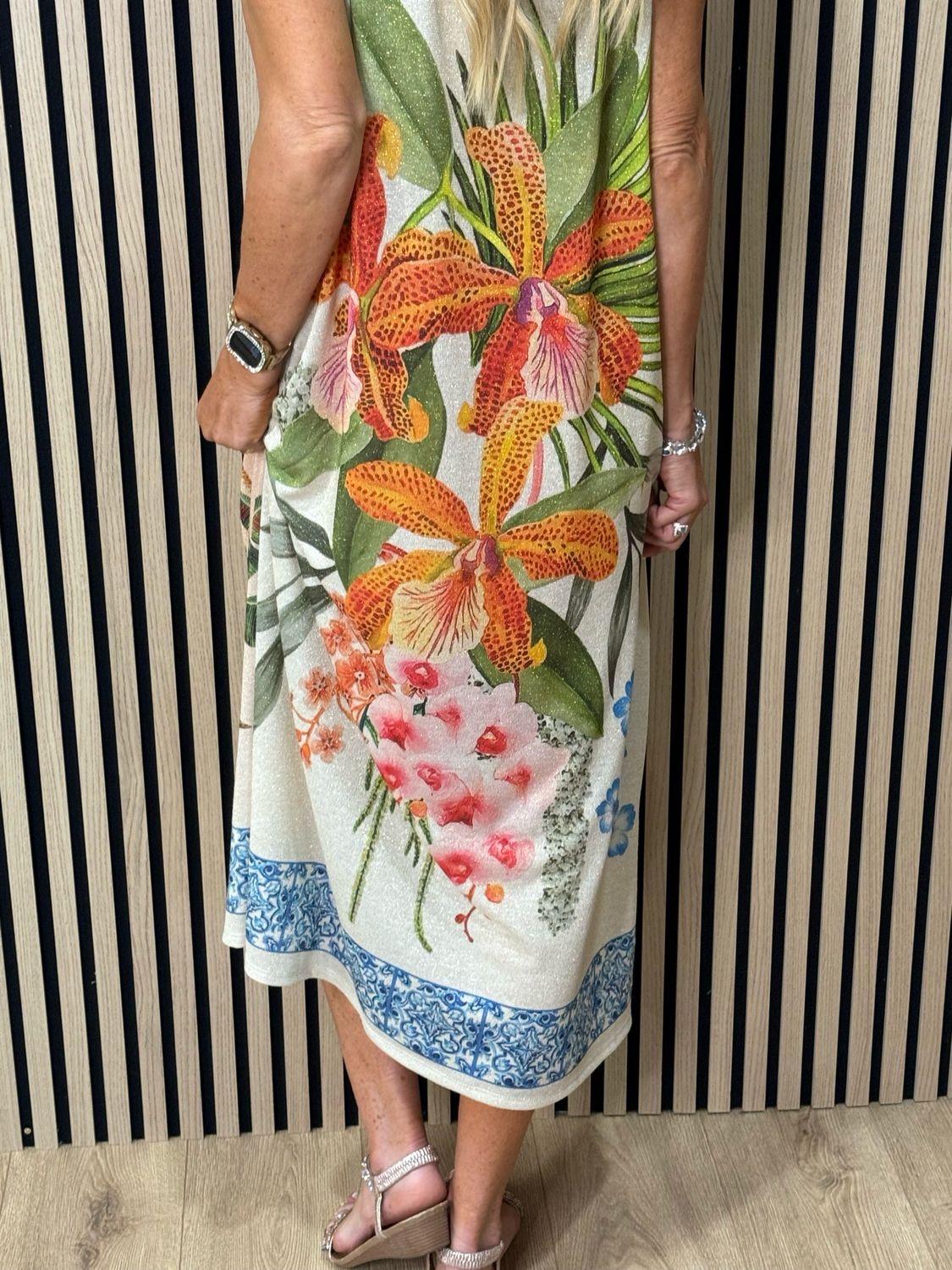Tropical Shimmer Midi Dress - Pink/Blue