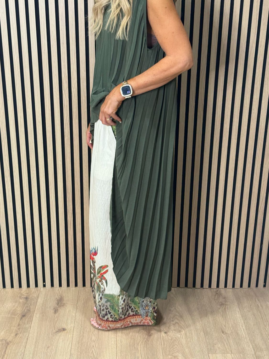 Tropical Print Co-Ord Trouser Suit - Khaki/Cream