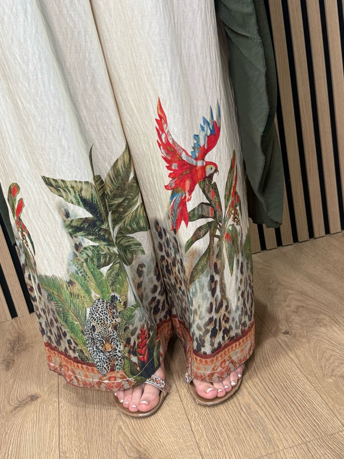Tropical Print Co-Ord Trouser Suit - Khaki/Cream