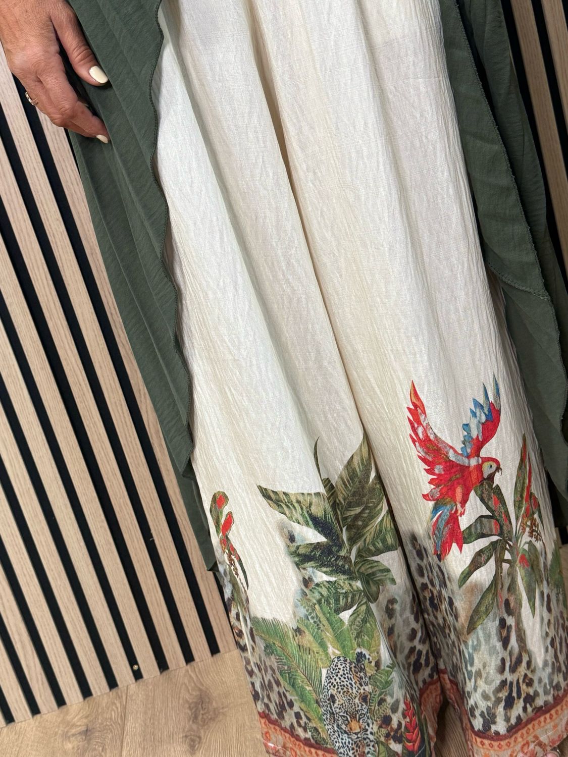 Tropical Print Co-Ord Trouser Suit - Khaki/Cream