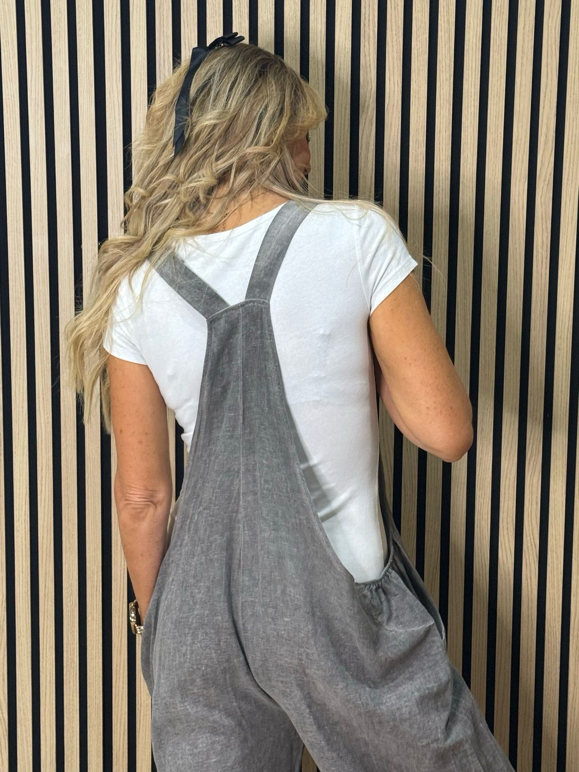 Relaxed Linen Blend Dungarees - Slate