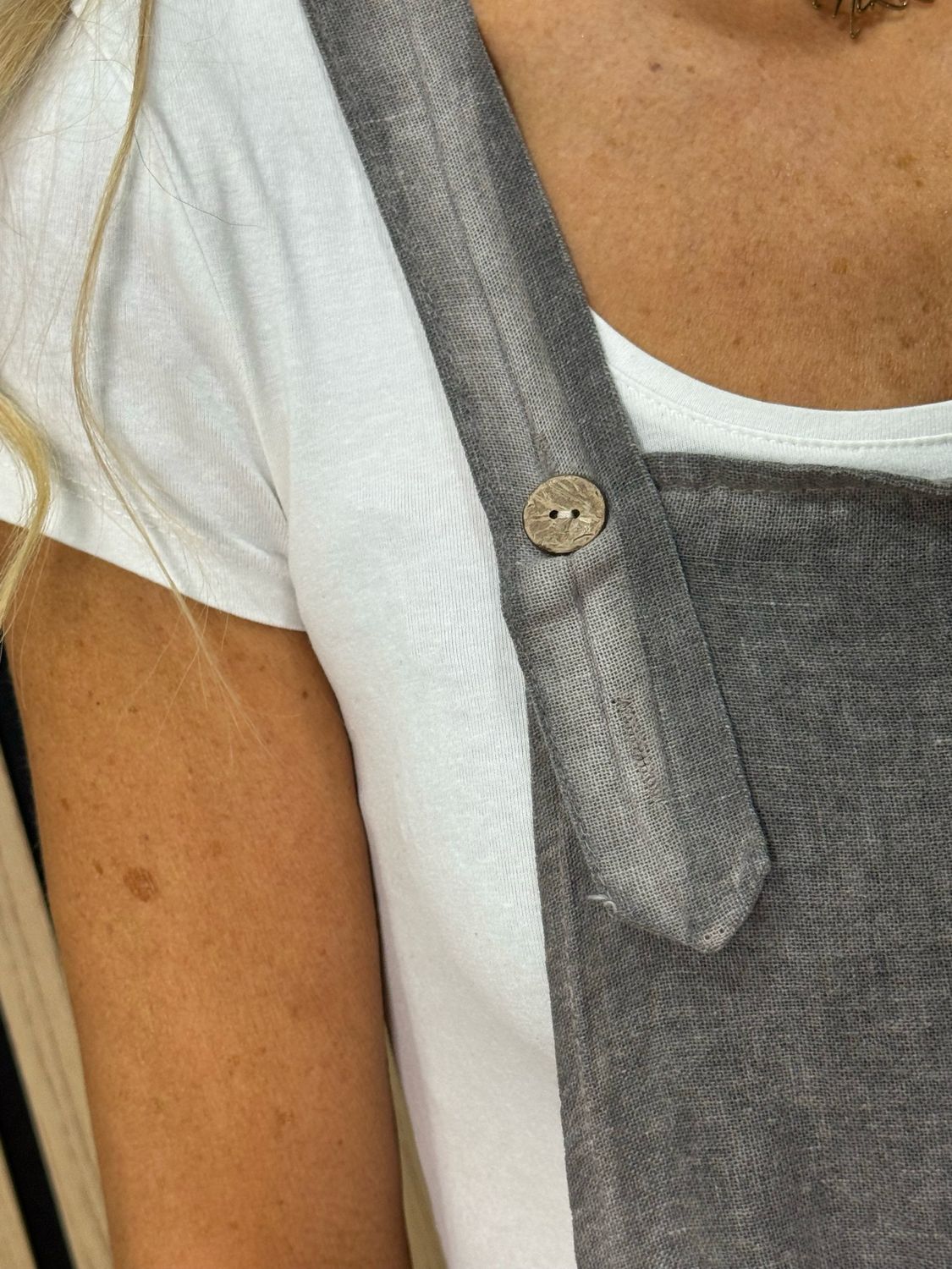 Relaxed Linen Blend Dungarees - Slate