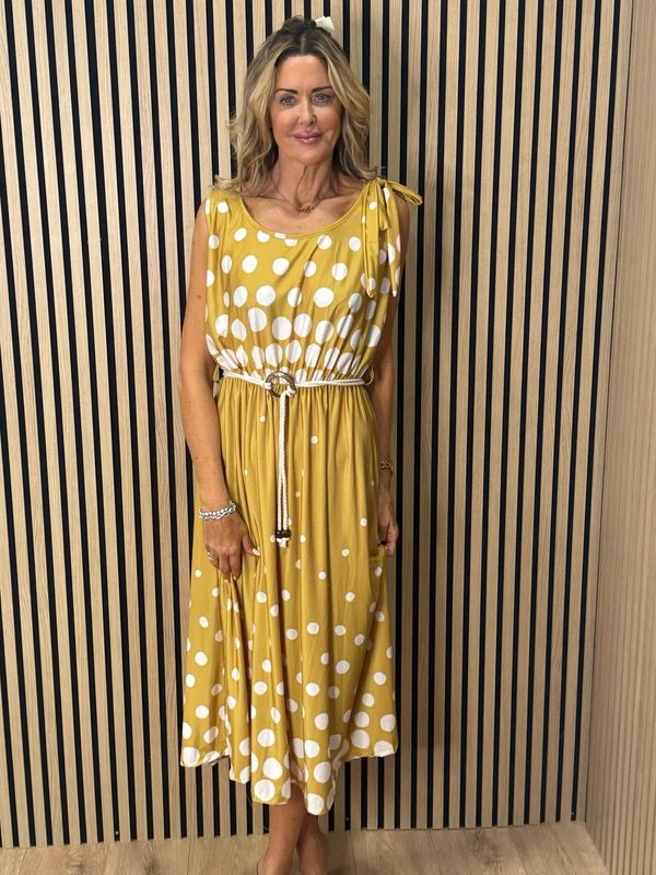 Polka Dot Midi Dress - Mustard