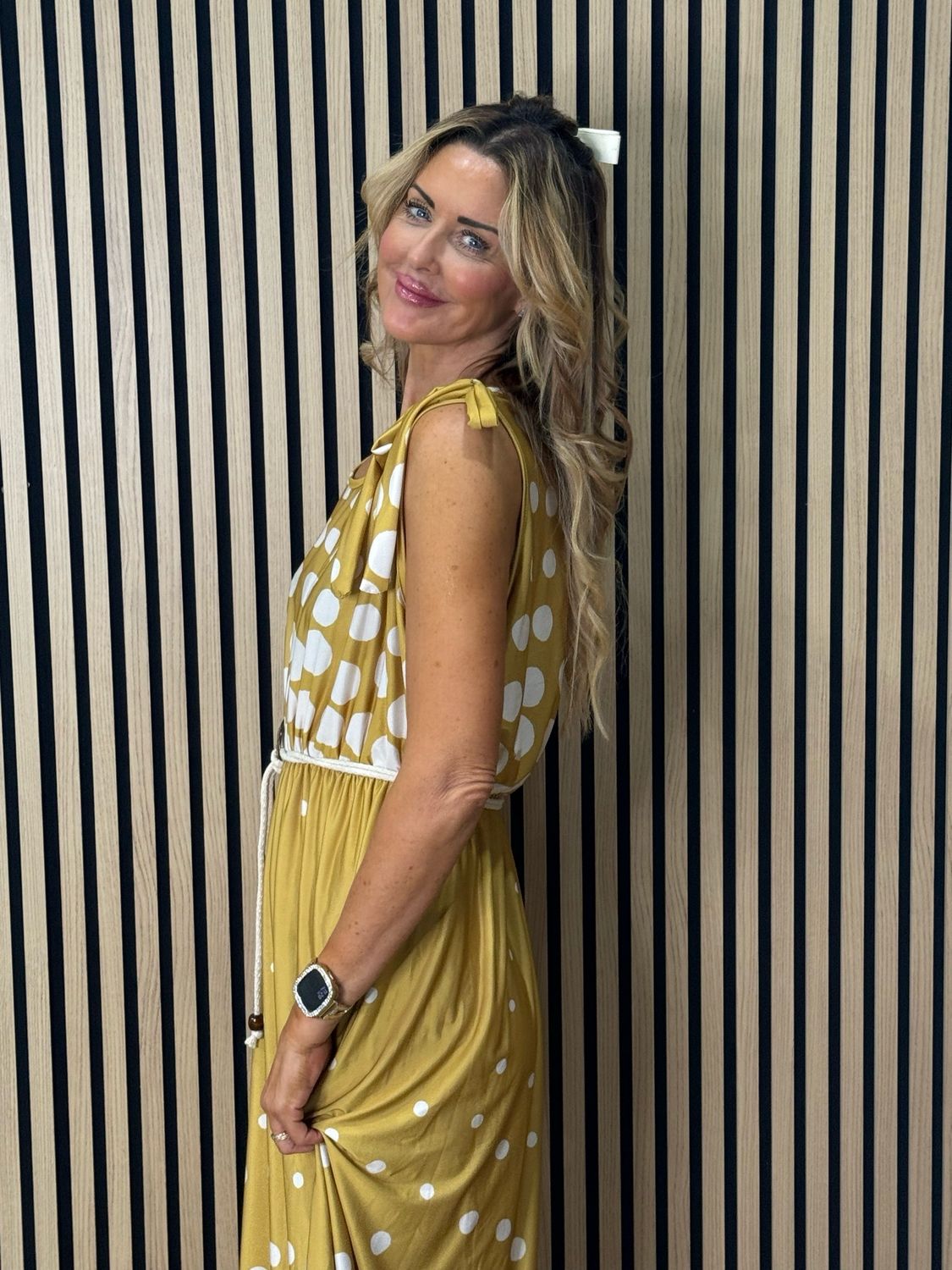 Polka Dot Midi Dress - Mustard