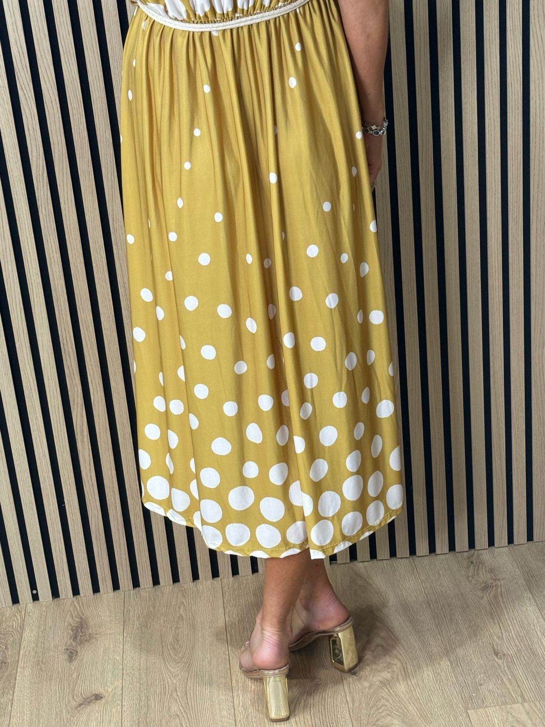 Polka Dot Midi Dress - Mustard