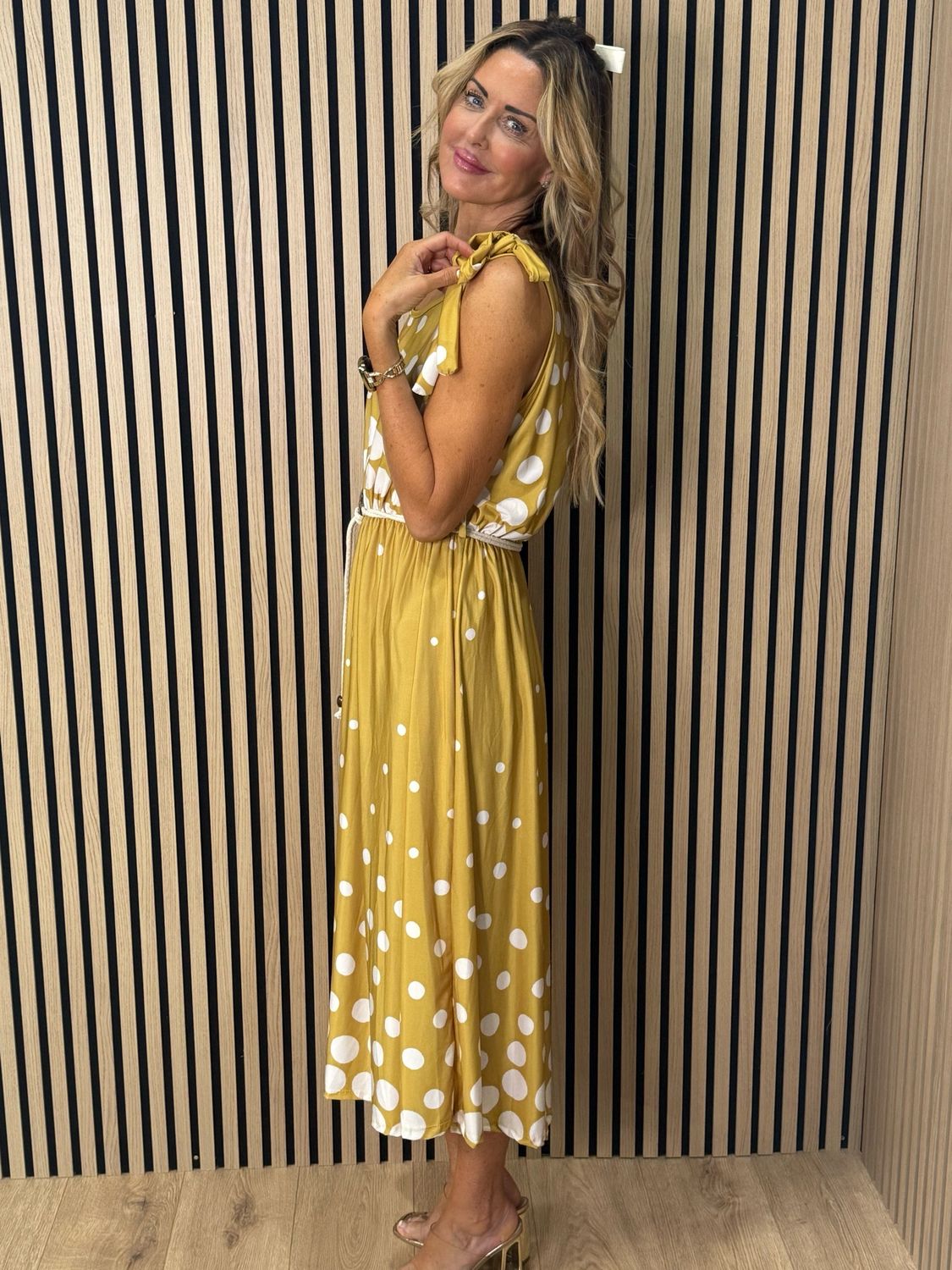 Polka Dot Midi Dress - Mustard