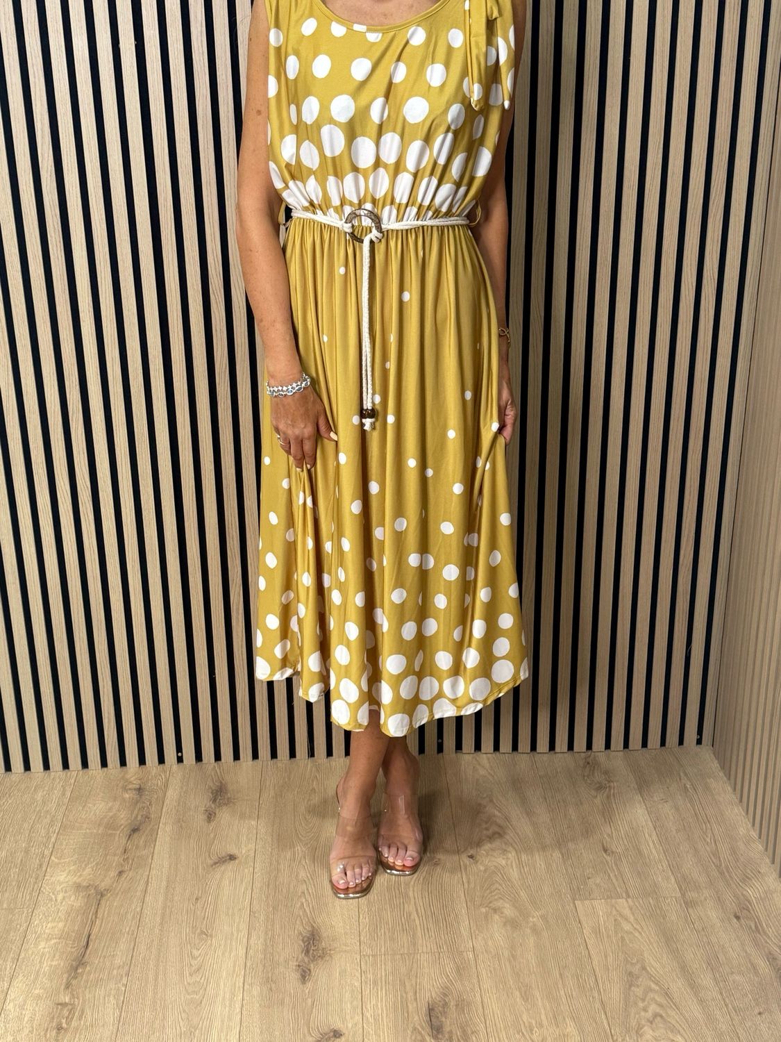 Polka Dot Midi Dress - Mustard