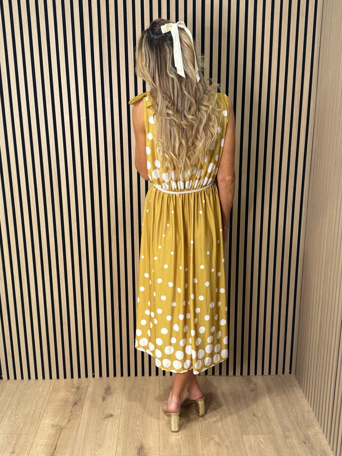 Polka Dot Midi Dress - Mustard