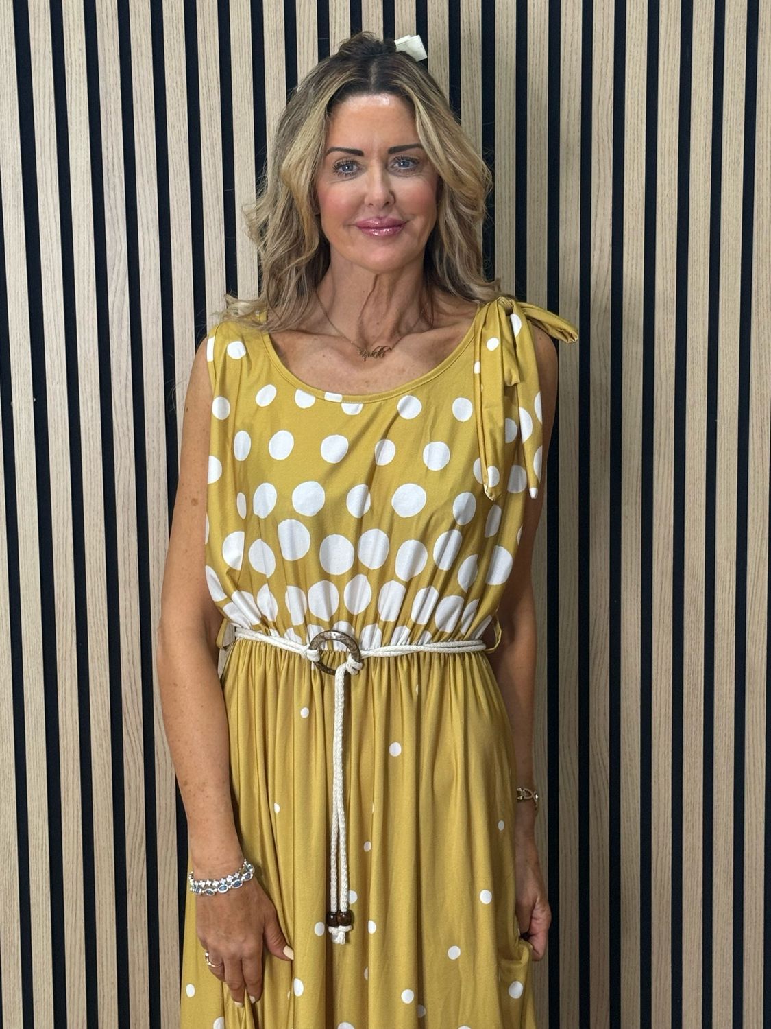 Polka Dot Midi Dress - Mustard