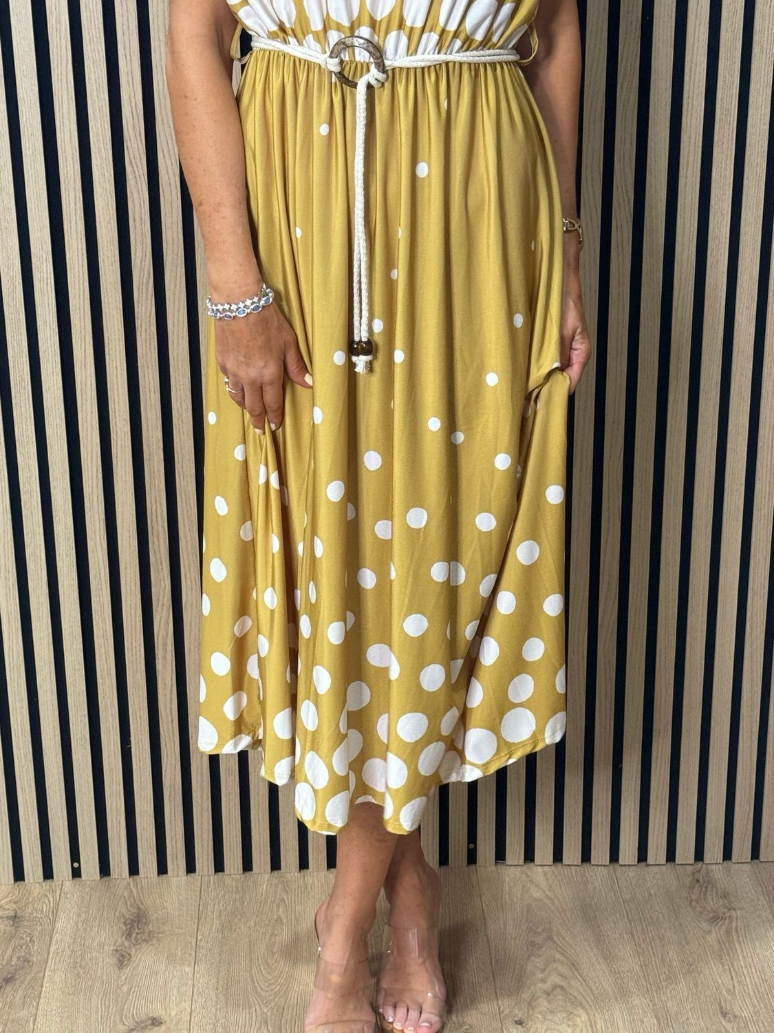 Polka Dot Midi Dress - Mustard