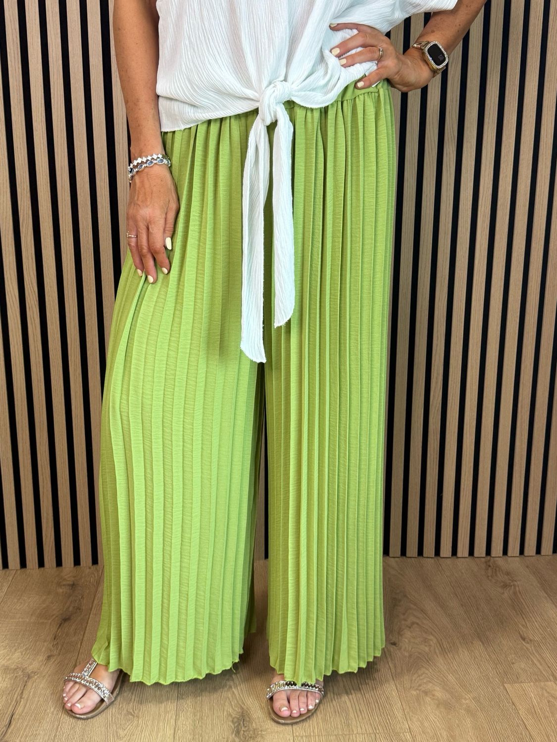 Pleated Wide Leg Trousers - Lime