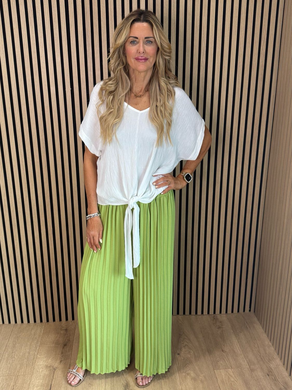 Pleated Wide Leg Trousers - Lime