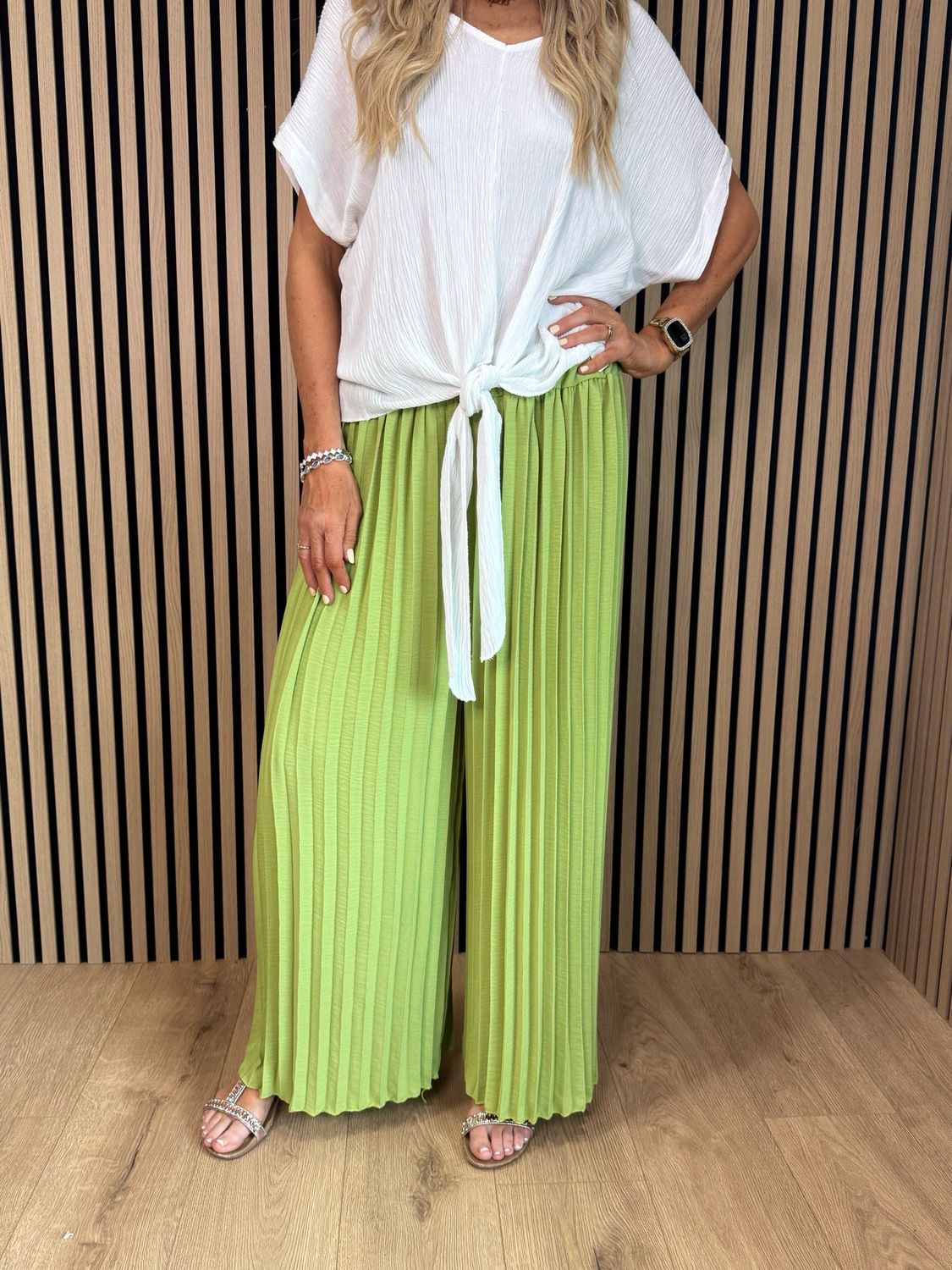 Pleated Wide Leg Trousers - Lime