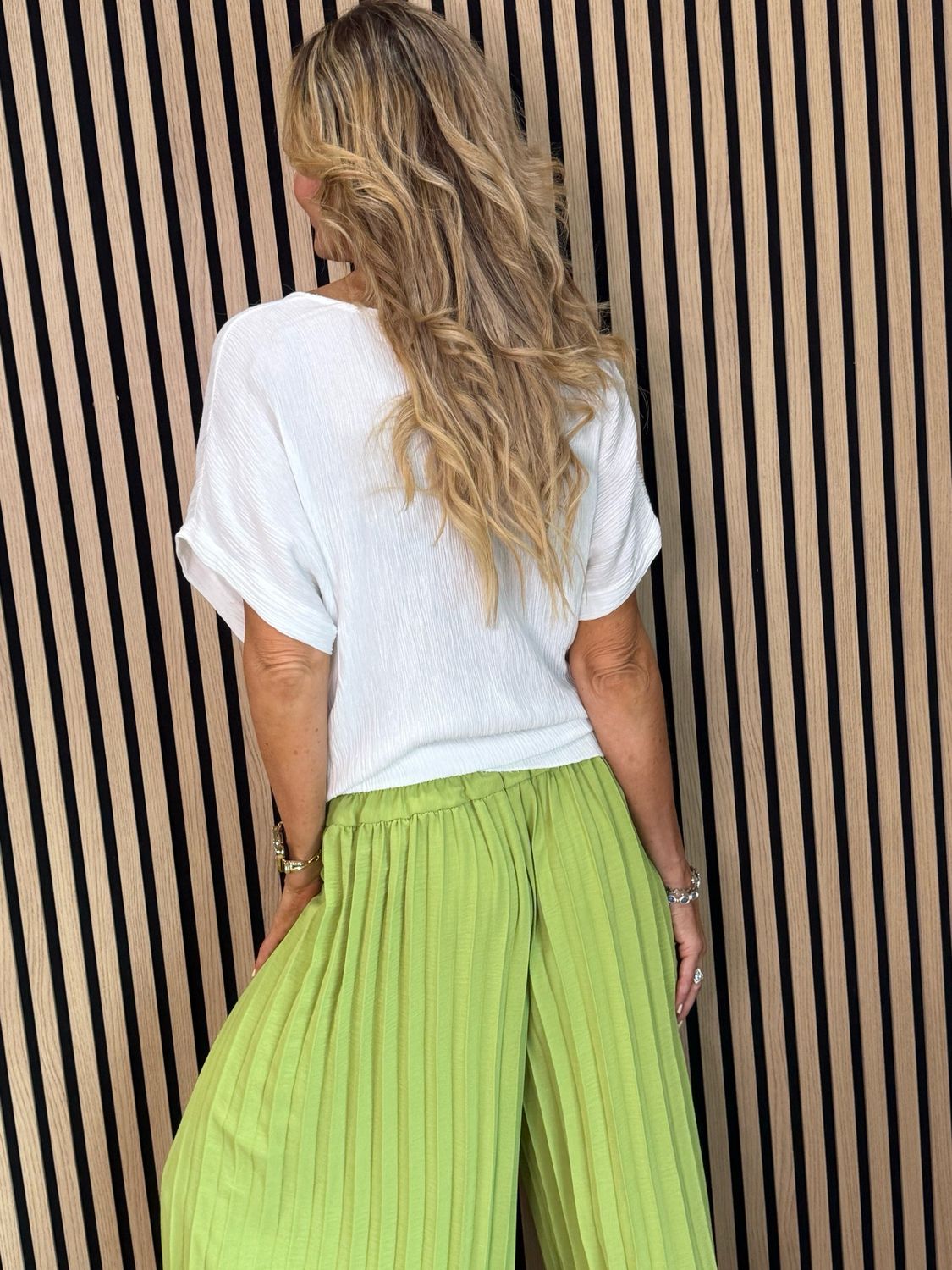 Pleated Wide Leg Trousers - Lime