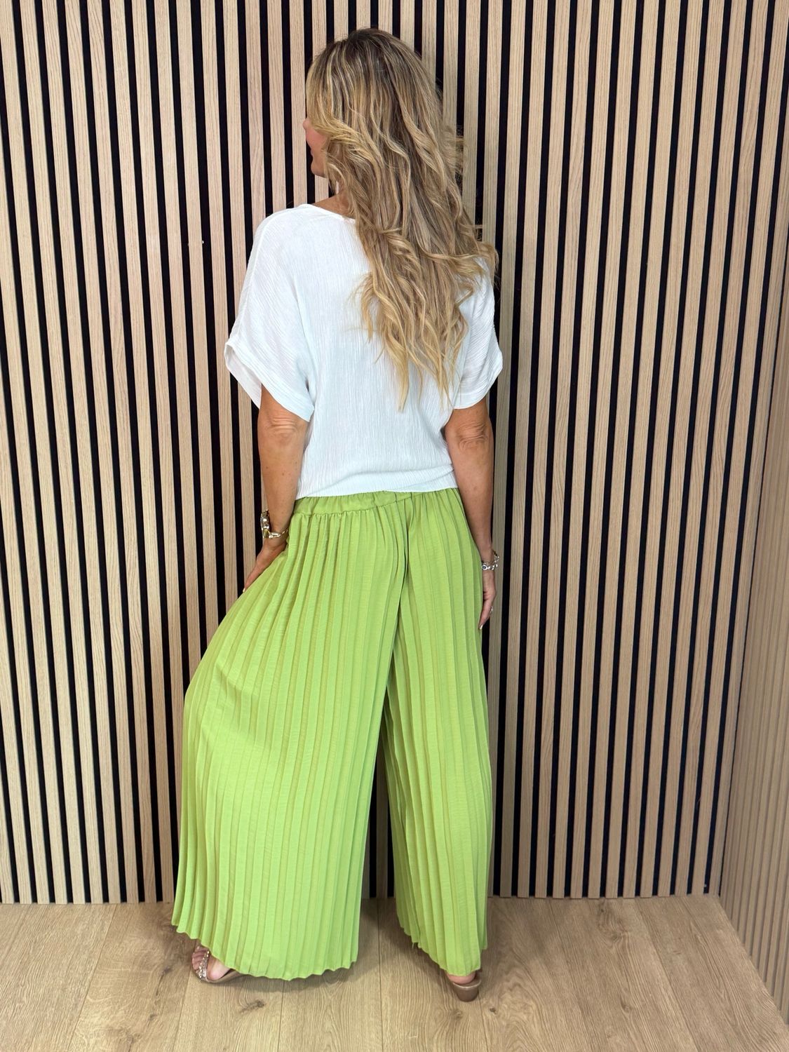 Pleated Wide Leg Trousers - Lime