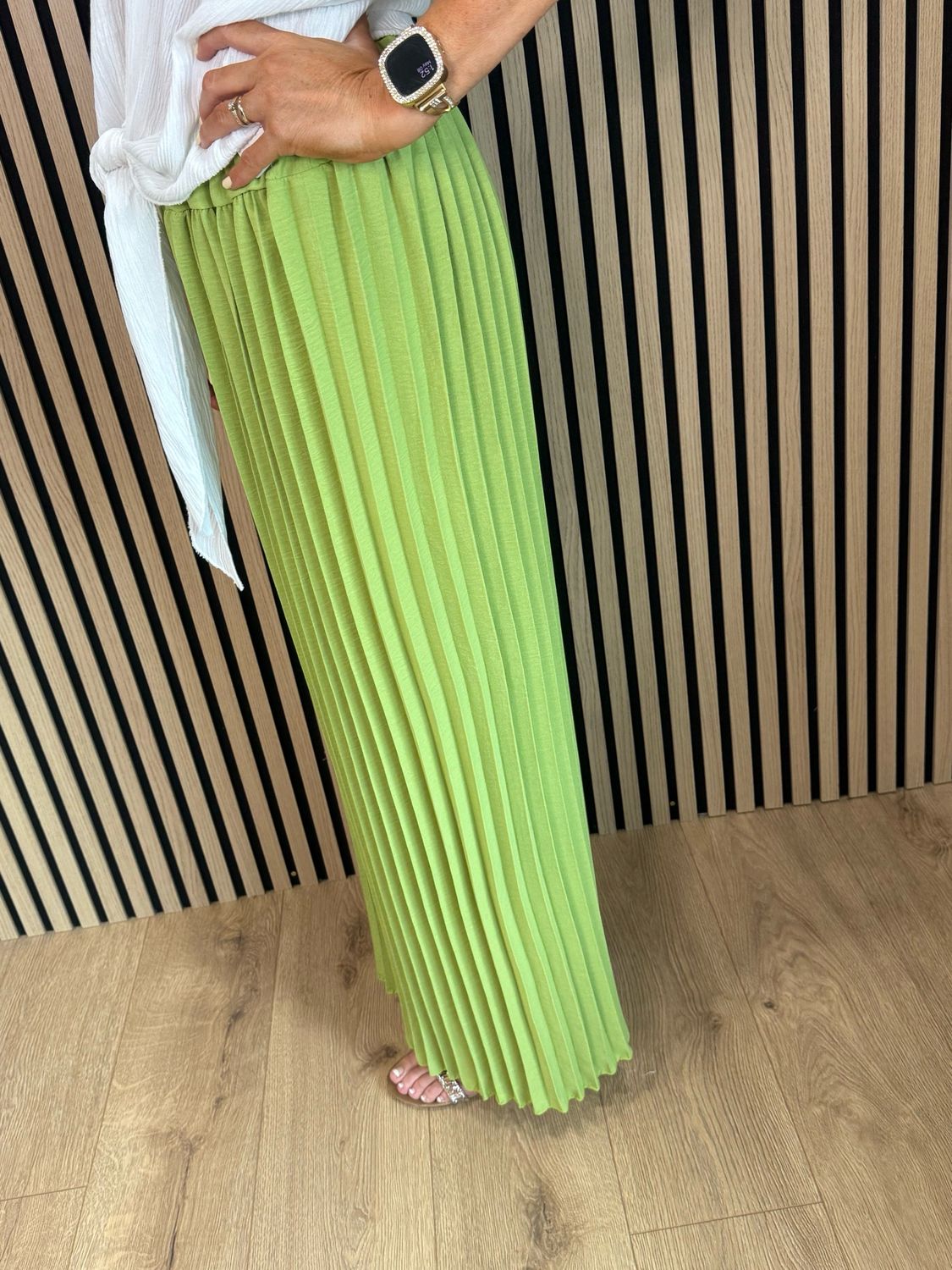 Pleated Wide Leg Trousers - Lime
