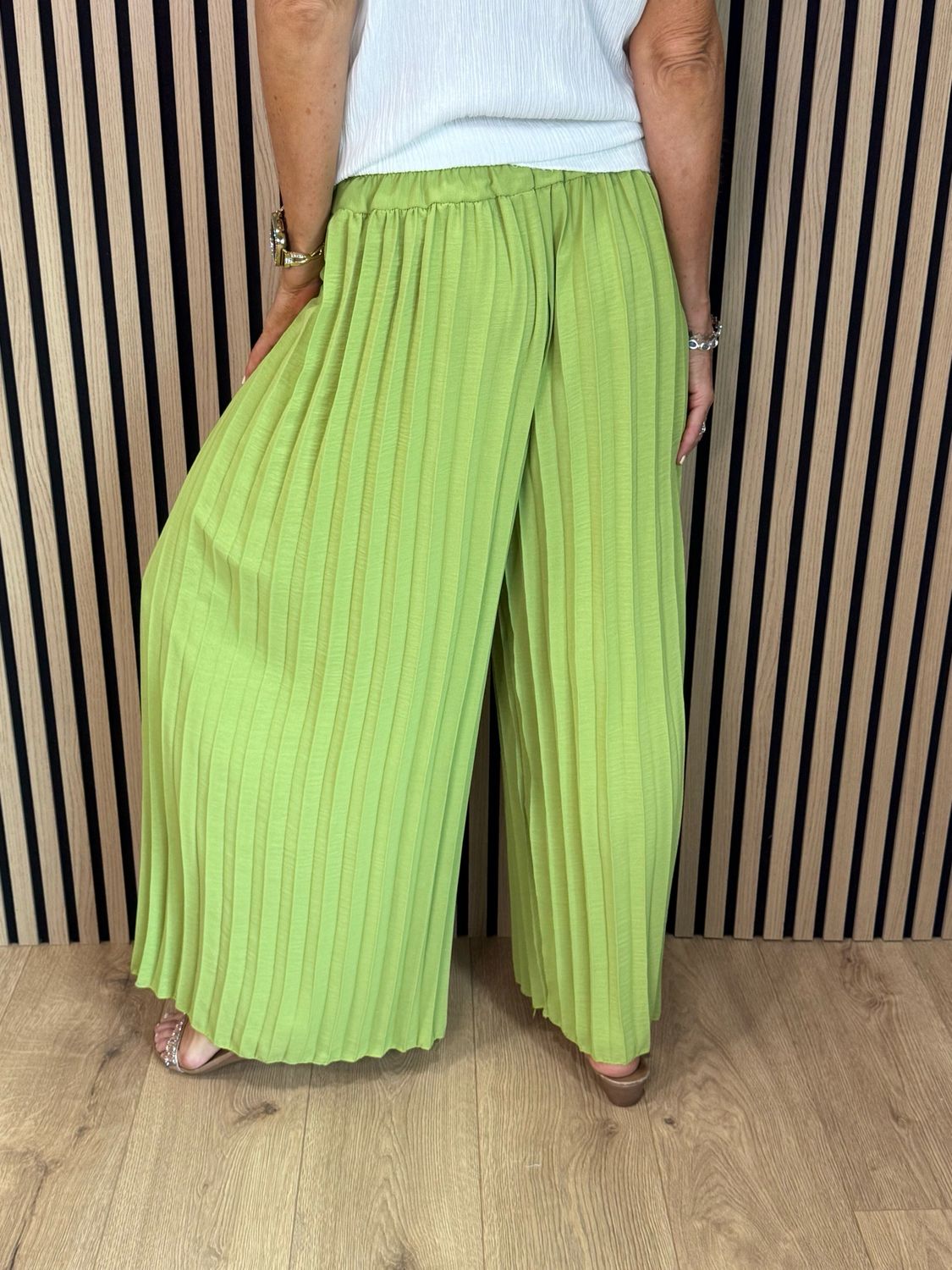 Pleated Wide Leg Trousers - Lime