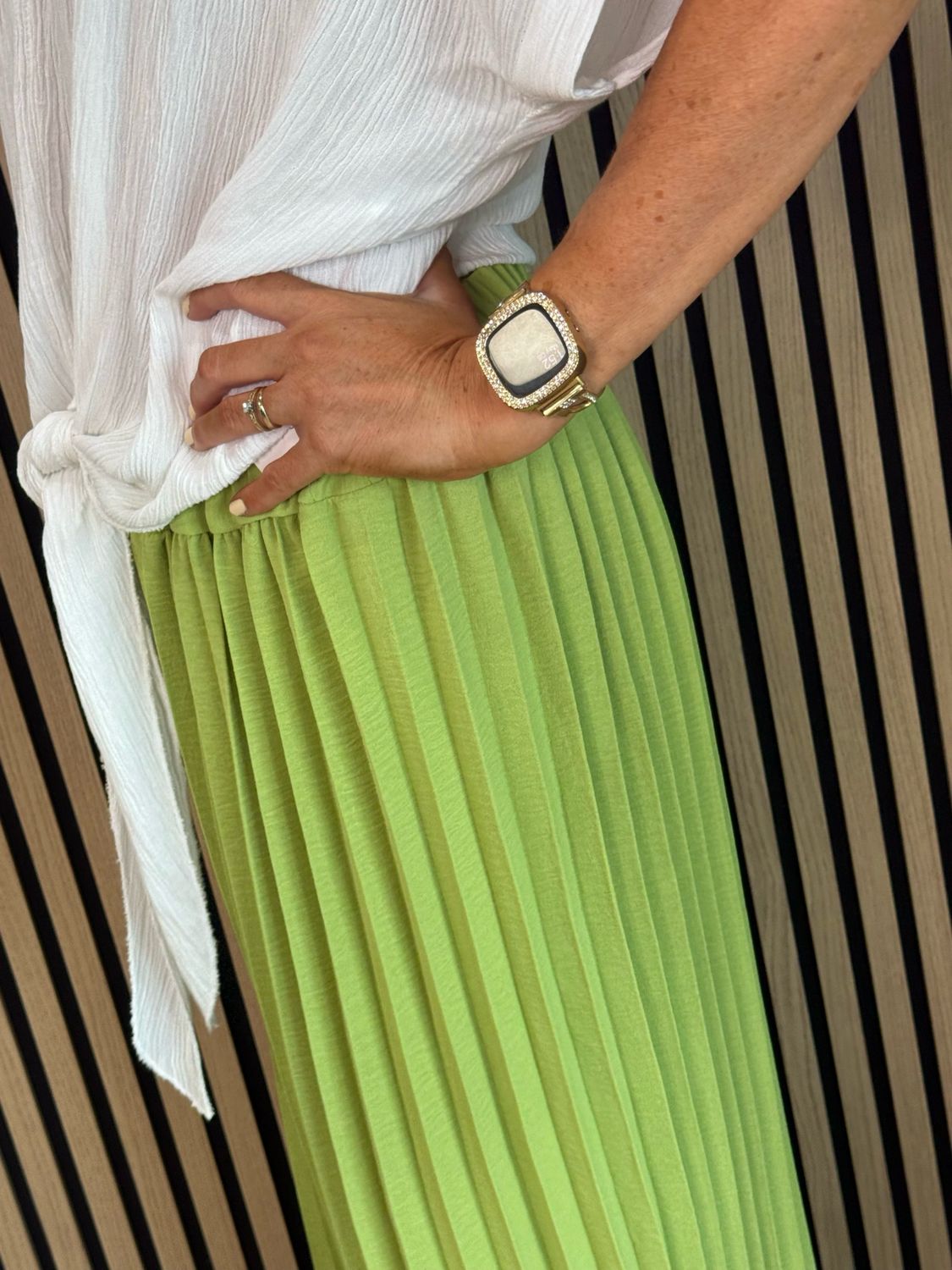 Pleated Wide Leg Trousers - Lime
