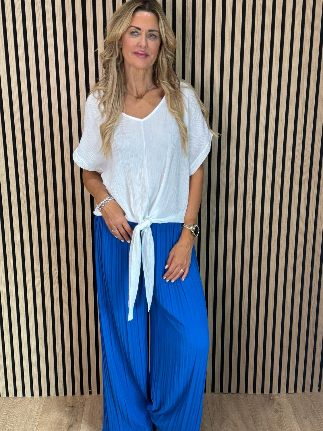 Pleated Wide Let Trousers - R Blue