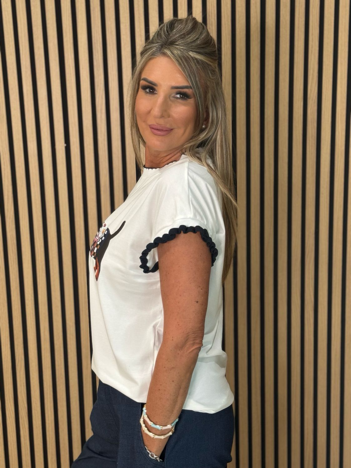 Sausage Dog Print T-Shirt - White/Navy