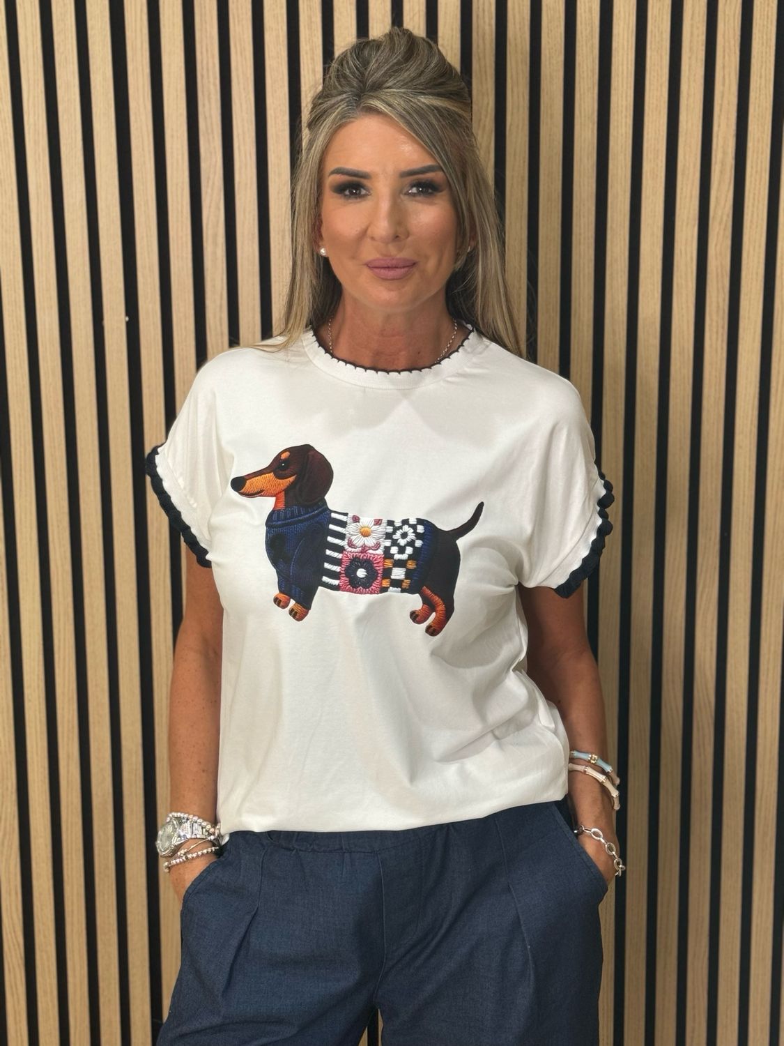 Sausage Dog Print T-Shirt - White/Navy