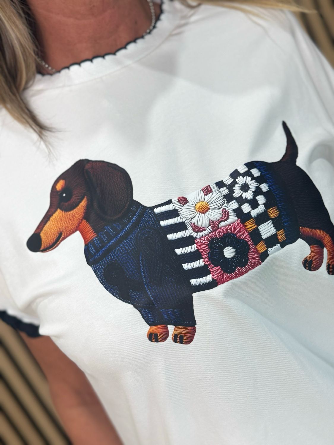 Sausage Dog Print T-Shirt - White/Navy