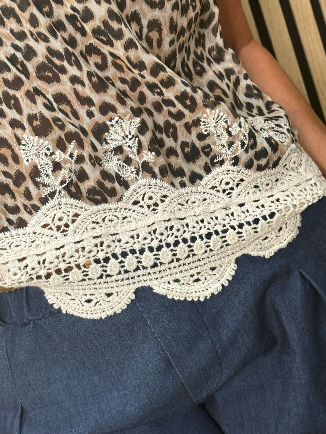 Leopard Print Lace Trim Cami Top - Cream/Leopard