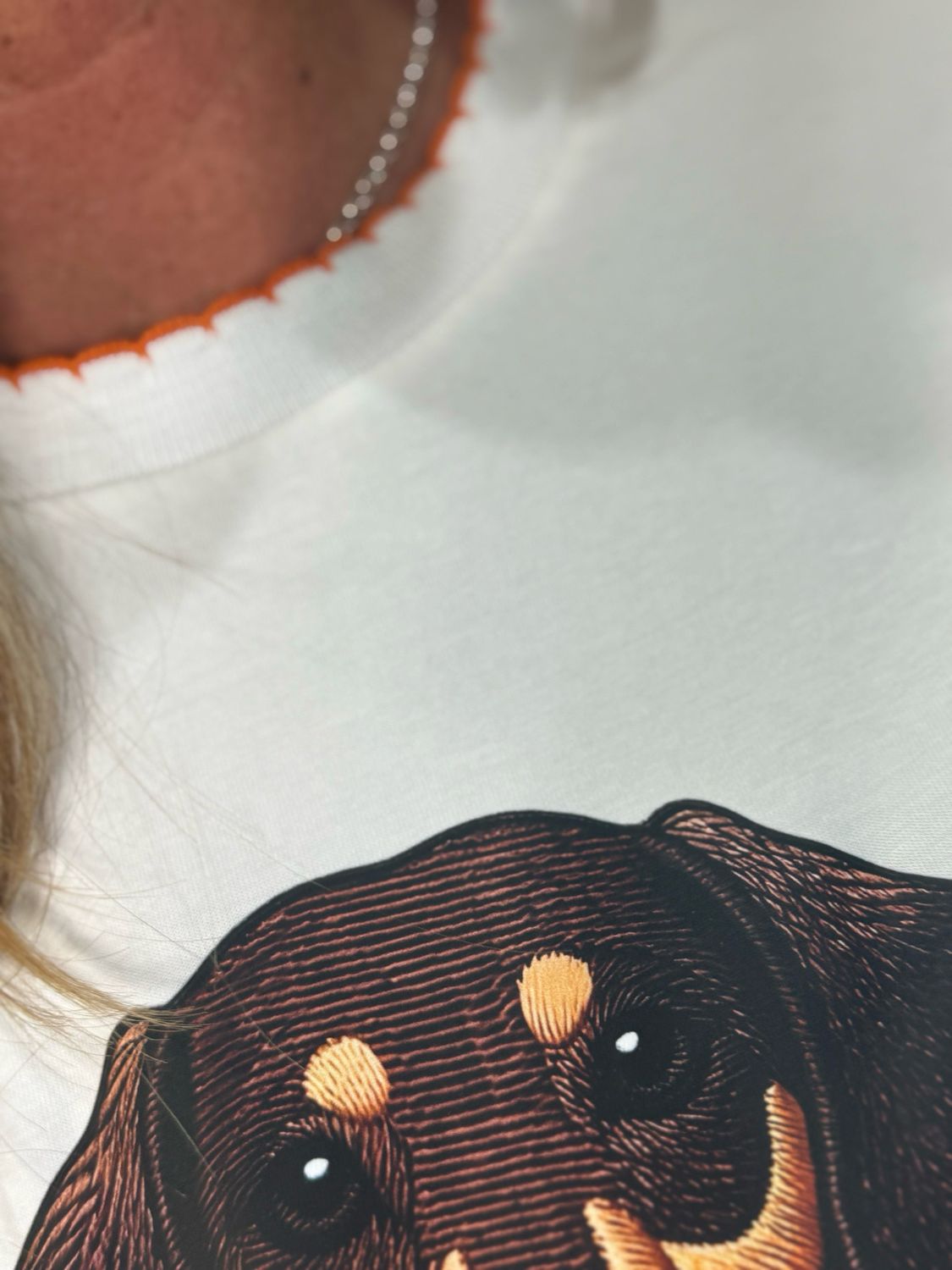 Sausage Dog Print T-Shirt - White/Orange