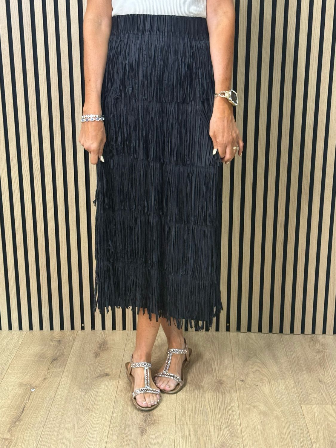 Boho Fringe Maxi Skirt - Black