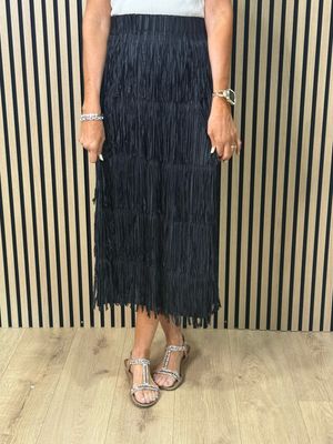 Boho Fringe Maxi Skirt - Black
