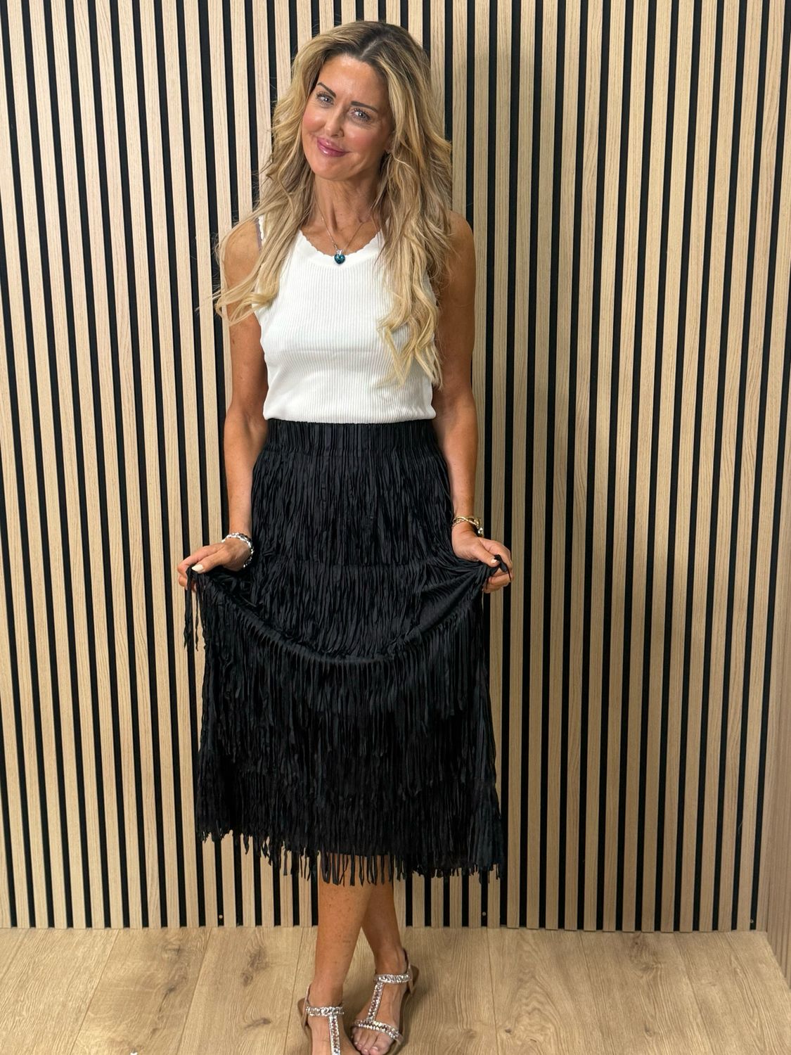 Boho Fringe Maxi Skirt - Black