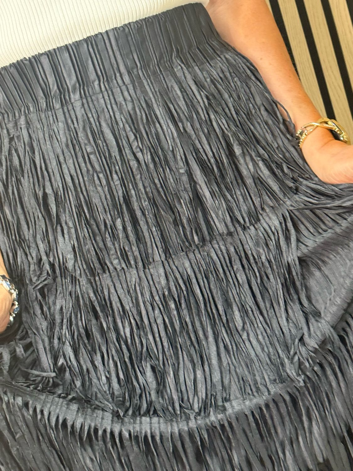 Boho Fringe Maxi Skirt - Black