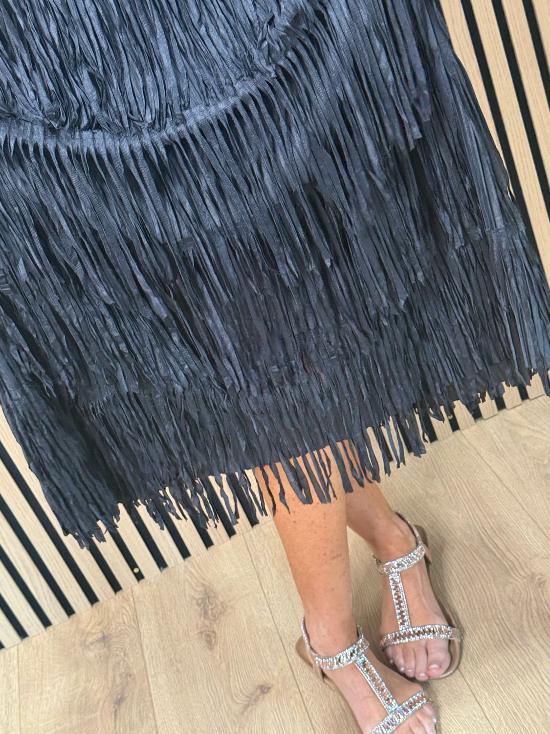 Boho Fringe Maxi Skirt - Black