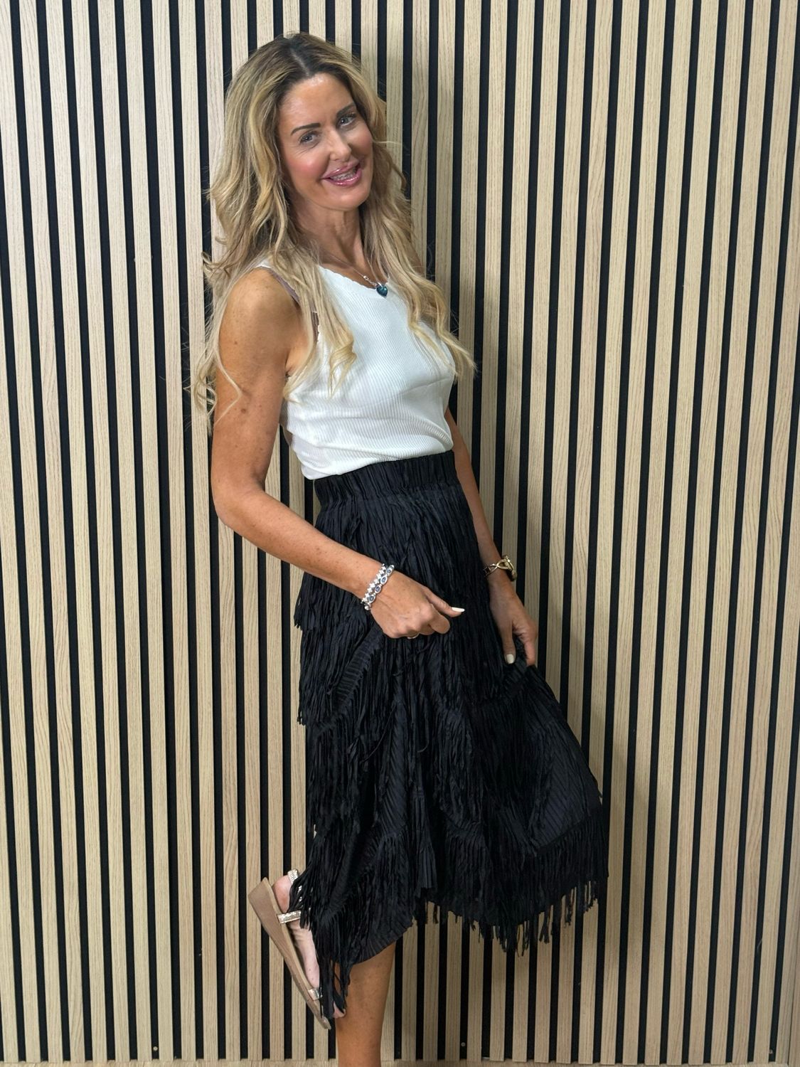 Boho Fringe Maxi Skirt - Black